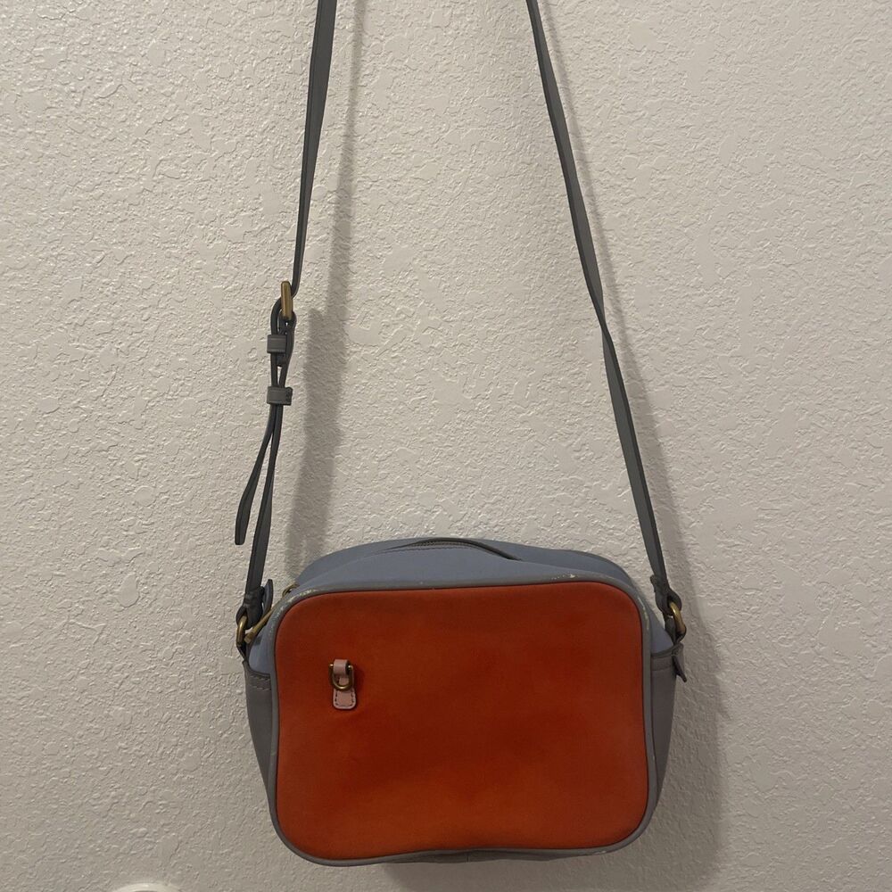 J Crew Signet Suede and Leather Crossbody Camera Bag Handbag Classic Distressed
